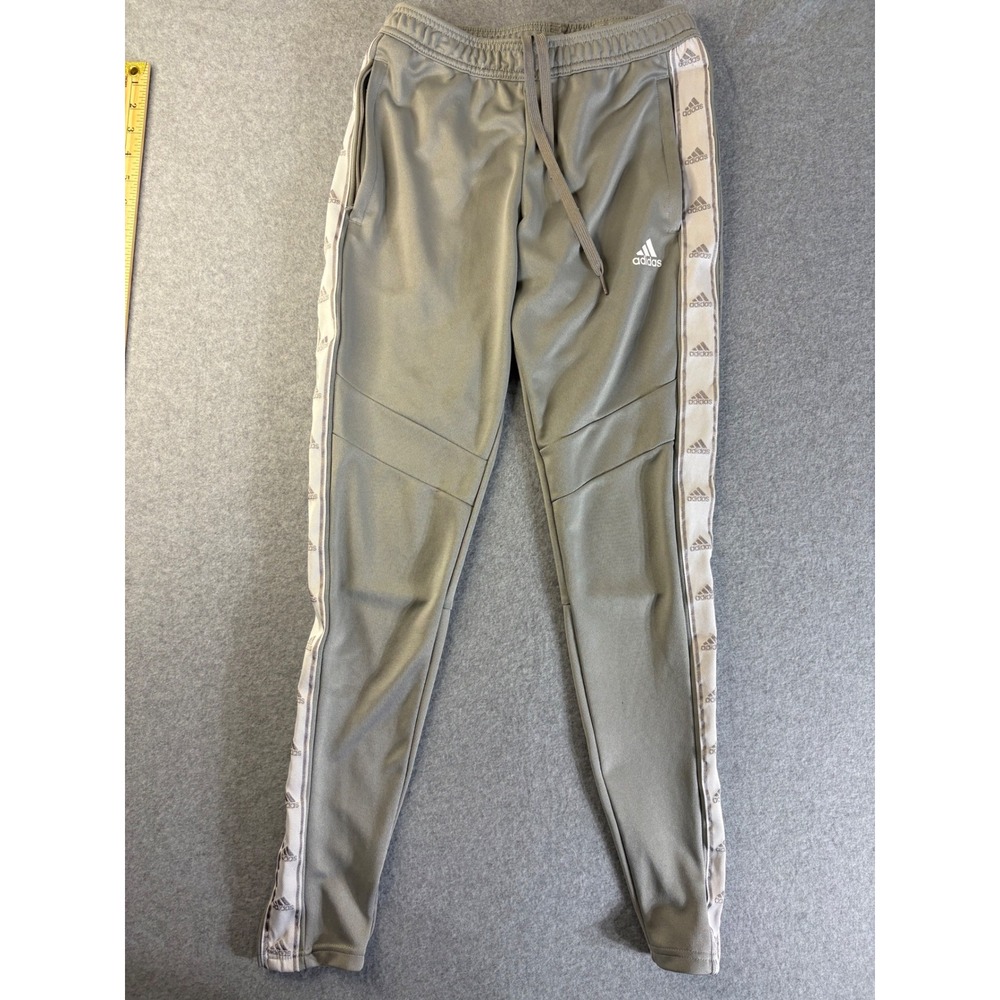 Adidas Grey Logo Tape Track Pants Tapered Joggers Mens XS FK9011